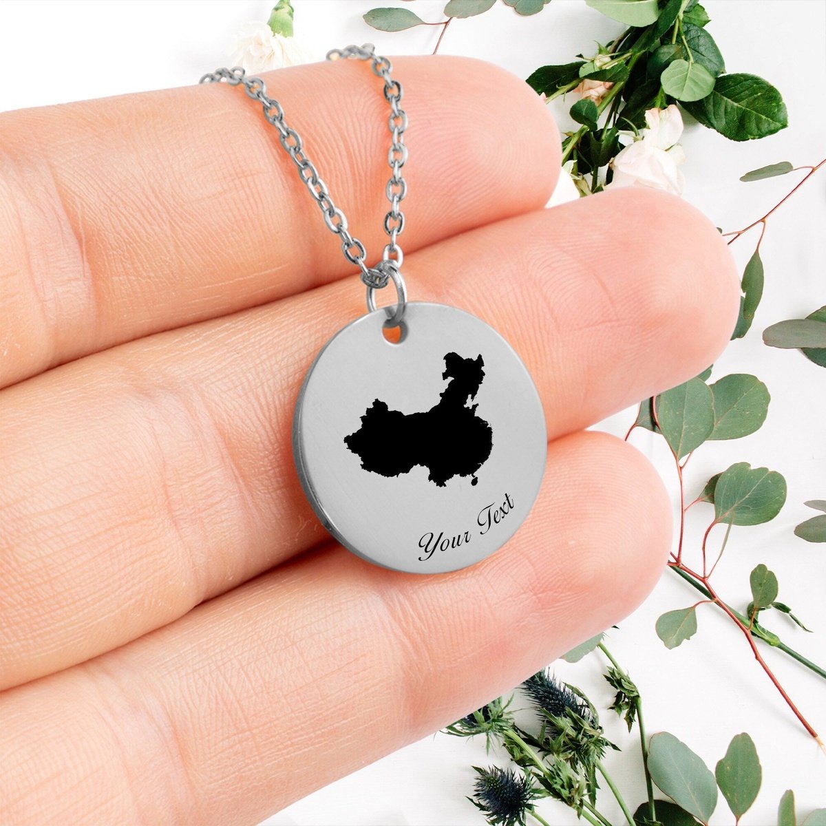 China Country Map Necklace, Your Name Necklace, Minimalist Necklace, Personalized Gift, Silver Necklace, Gift For Him Her