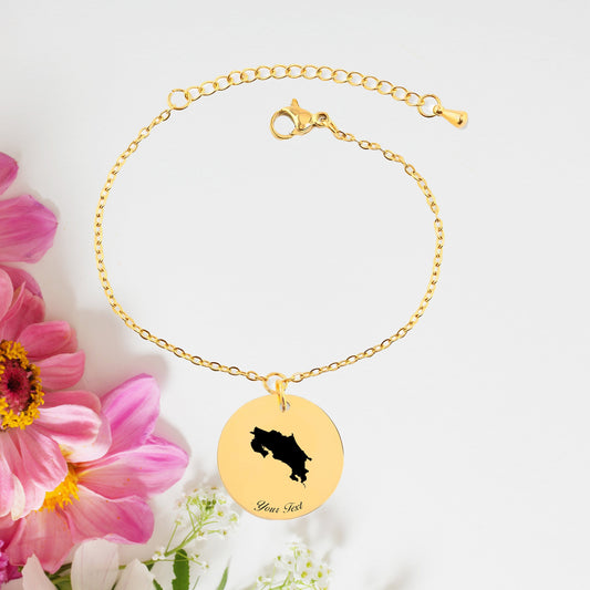 Costa Rica Country Map Bracelet, Your Name Bracelet, Minimalist Bracelet, Personalized Gift, 14K Gold Bracelet, Gift For Him Her