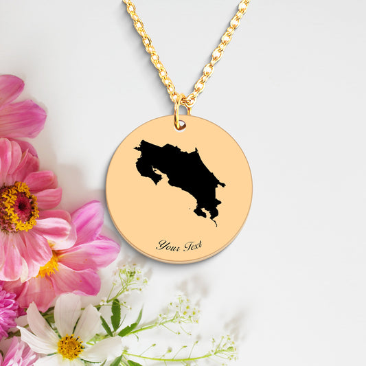 Costa Rica Country Map Necklace, Your Name Necklace, Minimalist Necklace, Personalized Gift, Silver Necklace, Gift For Him Her