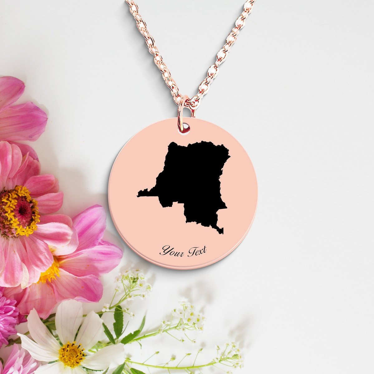 Democratic Republic Congo Country Map Necklace, Your Name Necklace, Minimalist Necklace, Personalized Gift, Silver Necklace,Gift For Him Her