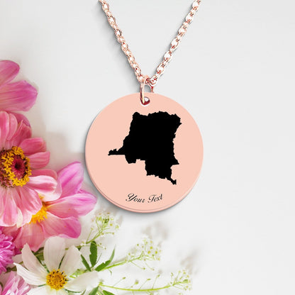Democratic Republic Congo Country Map Necklace, Your Name Necklace, Minimalist Necklace, Personalized Gift, Silver Necklace,Gift For Him Her