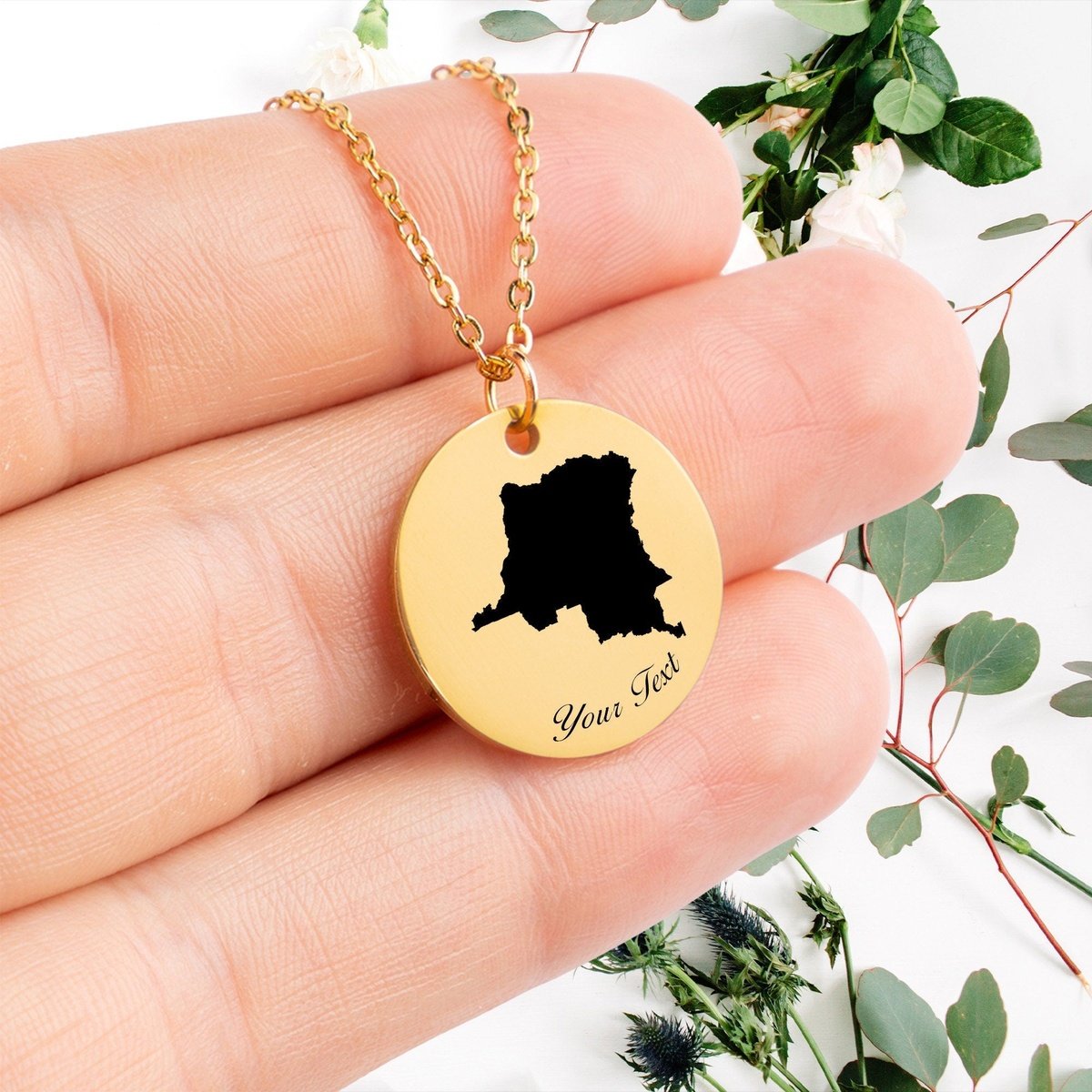 Democratic Republic Congo Country Map Necklace, Your Name Necklace, Minimalist Necklace, Personalized Gift, Silver Necklace,Gift For Him Her