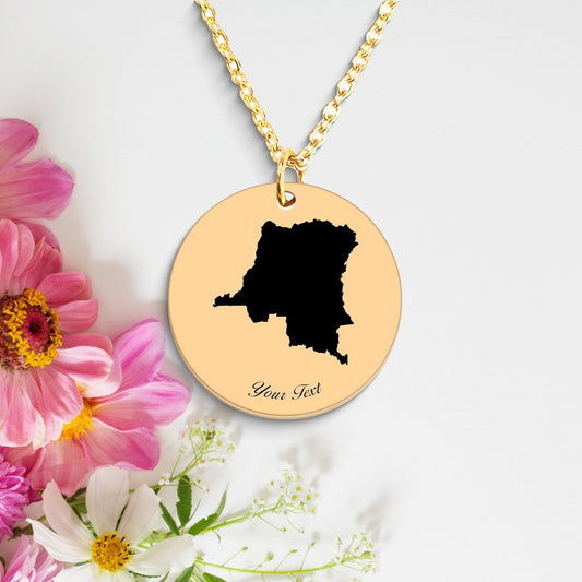 Democratic Republic Congo Country Map Necklace, Your Name Necklace, Minimalist Necklace, Personalized Gift, Silver Necklace,Gift For Him Her