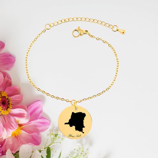 Democratic Republic Country Map Bracelet, Your Name Bracelet, Minimalist Bracelet, Personalized Gift, 14K Gold Bracelet, Gift For Him Her