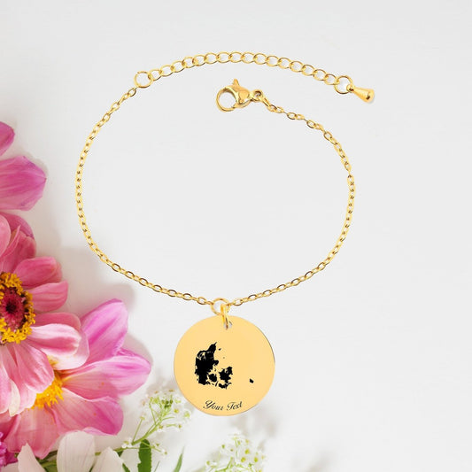 Denmark Country Map Bracelet, Your Name Bracelet, Minimalist Bracelet, Personalized Gift, 14K Gold Bracelet, Gift For Him Her
