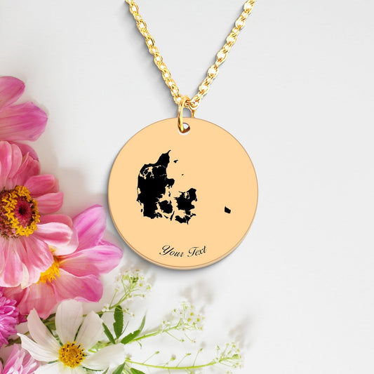 Denmark Country Map Necklace, Your Name Necklace, Minimalist Necklace, Personalized Gift, Silver Necklace, Gift For Him Her