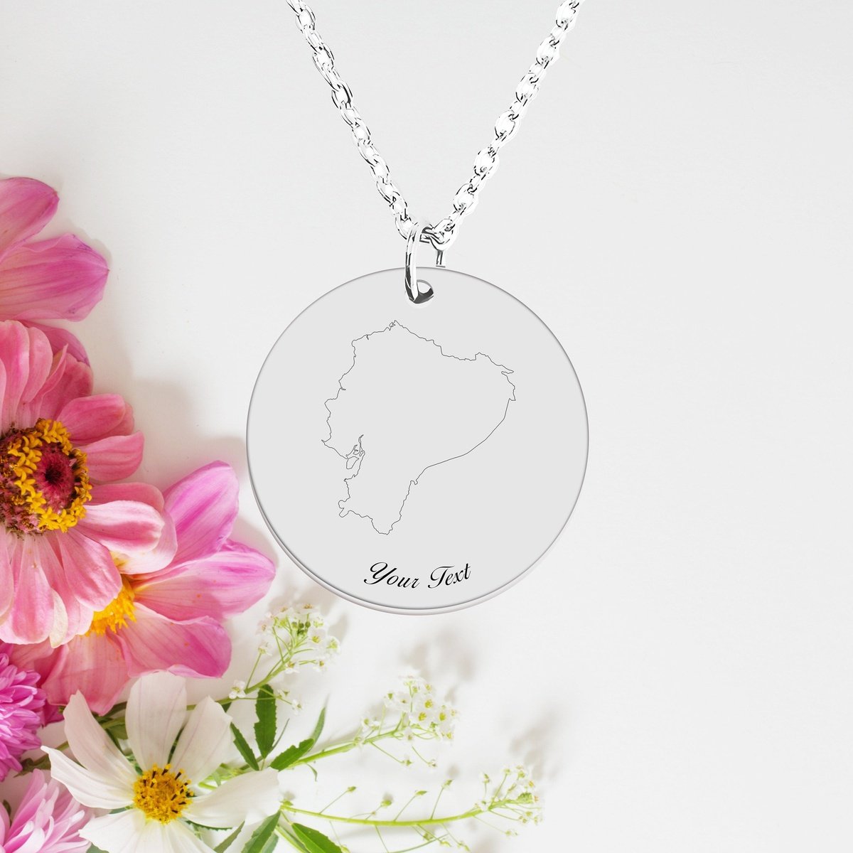 Ecuador Country Map Necklace, Your Name Necklace, Minimalist Necklace, Personalized Gift, Silver Necklace, Gift For Him Her