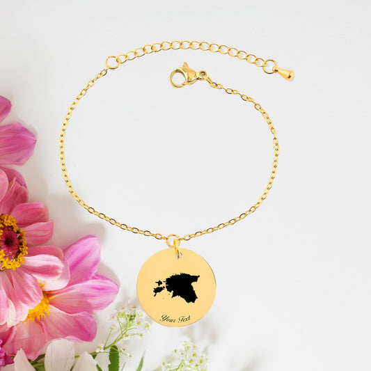 Estonia Country Map Bracelet, Your Name Bracelet, Minimalist Bracelet, Personalized Gift, 14K Gold Bracelet, Gift For Him Her