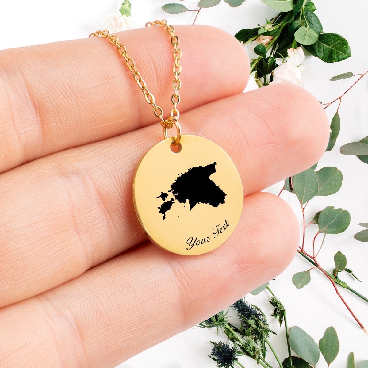 Estonia Country Map Necklace, Your Name Necklace, Minimalist Necklace, Personalized Gift, Silver Necklace, Gift For Him Her
