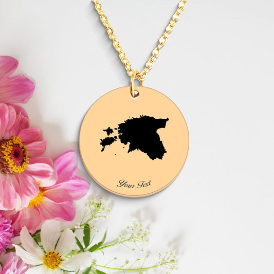 Estonia Country Map Necklace, Your Name Necklace, Minimalist Necklace, Personalized Gift, Silver Necklace, Gift For Him Her