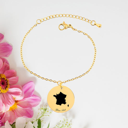 France Country Map Bracelet, Your Name Bracelet, Minimalist Bracelet, Personalized Gift, 14K Gold Bracelet, Gift For Him Her