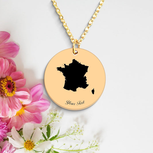 France Country Map Necklace, Your Name Necklace, Minimalist Necklace, Personalized Gift, Silver Necklace, Gift For Him Her