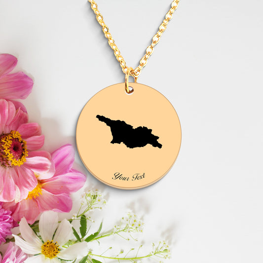 Georgia Country Map Necklace, Your Name Necklace, Minimalist Necklace, Personalized Gift, Silver Necklace, Gift For Him Her