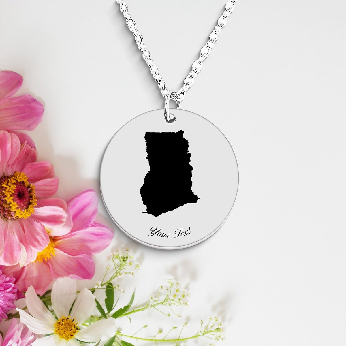 Ghana Country Map Necklace, Your Name Necklace, Minimalist Necklace, Personalized Gift, Silver Necklace, Gift For Him Her