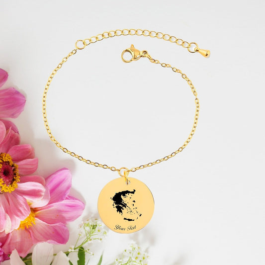 Greece Country Map Bracelet, Your Name Bracelet, Minimalist Bracelet, Personalized Gift, 14K Gold Bracelet, Gift For Him Her