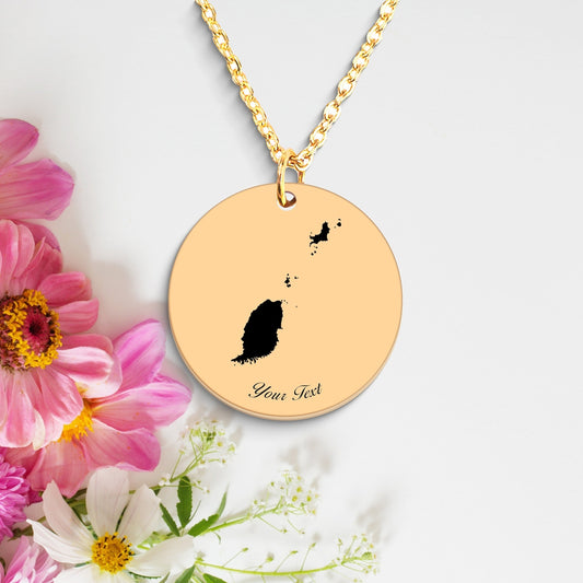 Grenada Country Map Necklace, Your Name Necklace, Minimalist Necklace, Personalized Gift, Silver Necklace, Gift For Him Her