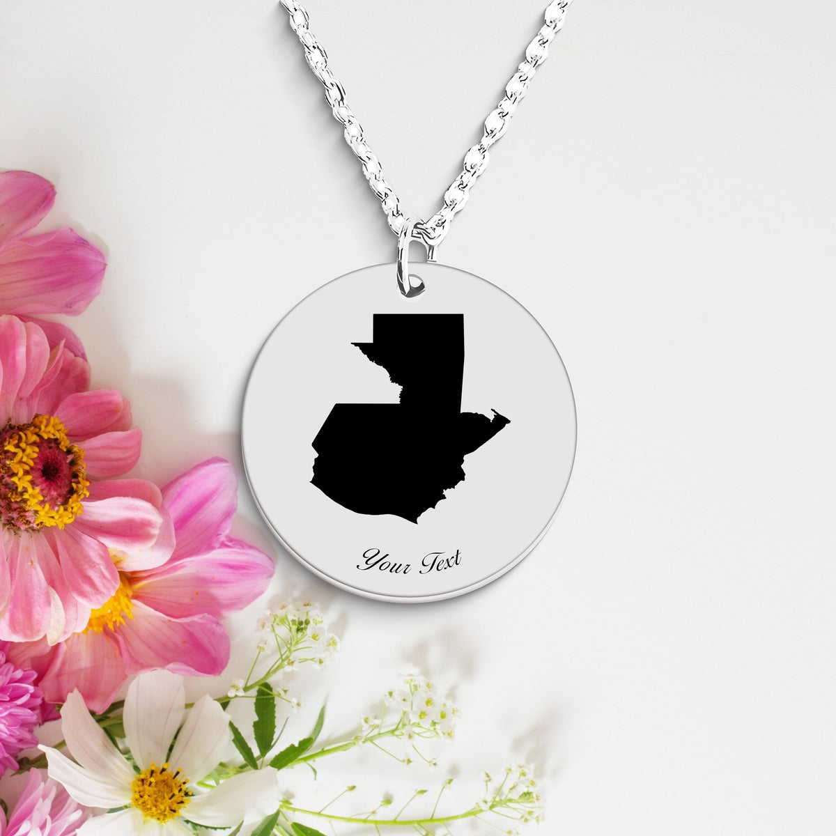 Guatemala Country Map Necklace, Your Name Necklace, Minimalist Necklace, Personalized Gift, Silver Necklace, Gift For Him Her