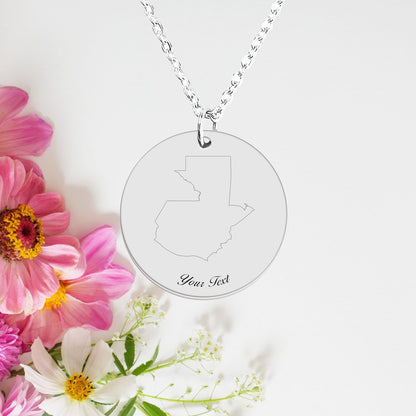 Guatemala Country Map Necklace, Your Name Necklace, Minimalist Necklace, Personalized Gift, Silver Necklace, Gift For Him Her