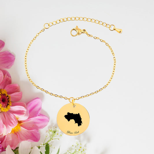 Guinea Country Map Bracelet, Your Name Bracelet, Minimalist Bracelet, Personalized Gift, 14K Gold Bracelet, Gift For Him Her