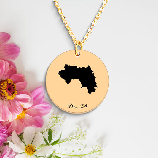 Guinea Country Map Necklace, Your Name Necklace, Minimalist Necklace, Personalized Gift, Silver Necklace, Gift For Him Her