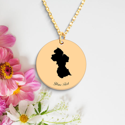 Guyana Country Map Necklace, Your Name Necklace, Minimalist Necklace, Personalized Gift, Silver Necklace, Gift For Him Her
