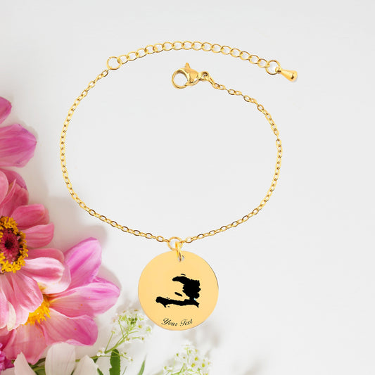 Haiti Country Map Bracelet, Your Name Bracelet, Minimalist Bracelet, Personalized Gift, 14K Gold Bracelet, Gift For Him Her