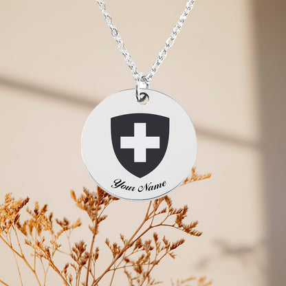 Switzerland National Emblem Necklace, Country Necklace, Minimalist Necklace, Personalized Gift, Silver Necklace, Gift For Him Her