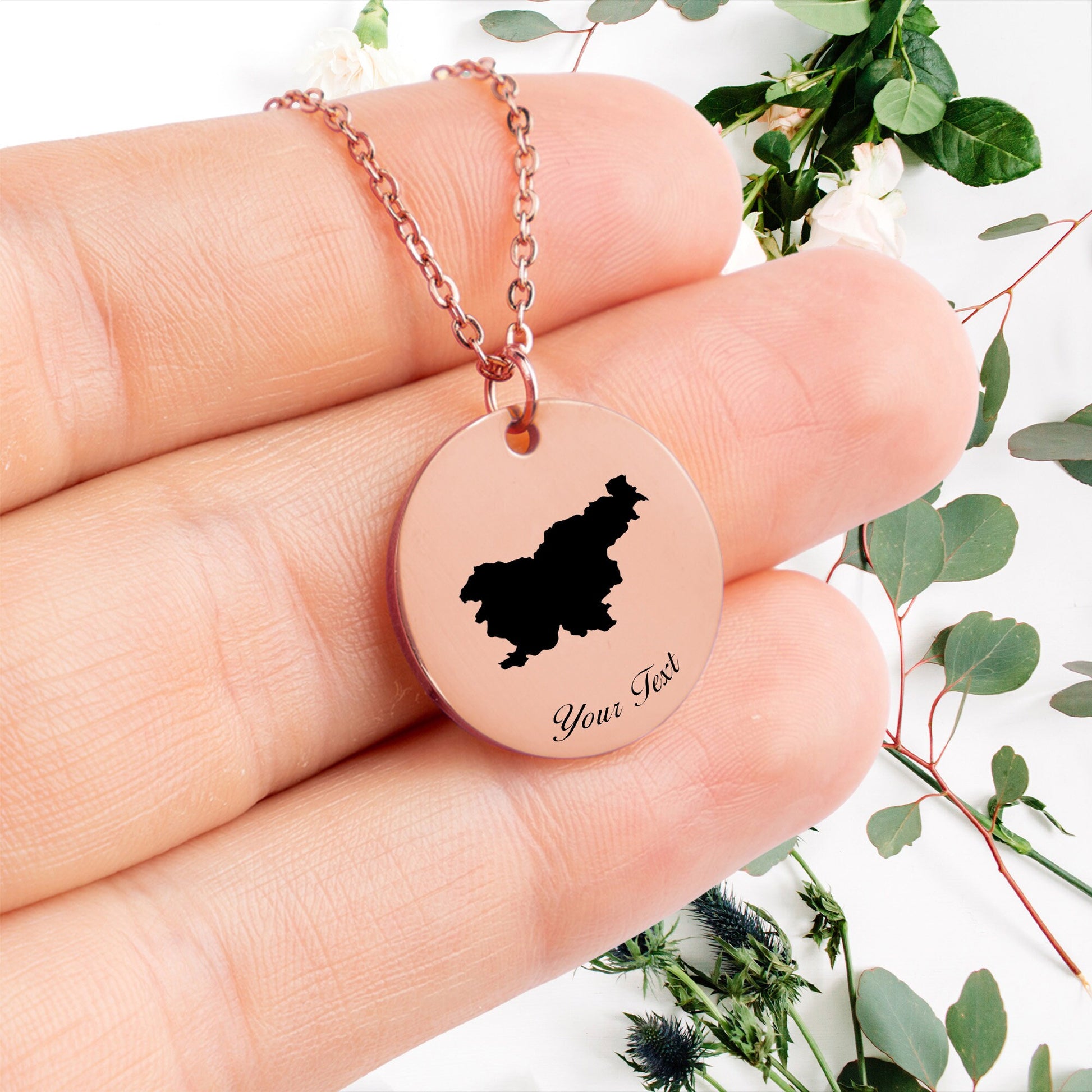 Slovenia Country Map Necklace, Your Name Necklace, Minimalist Necklace, Personalized Gift, Silver Necklace, Gift For Him Her