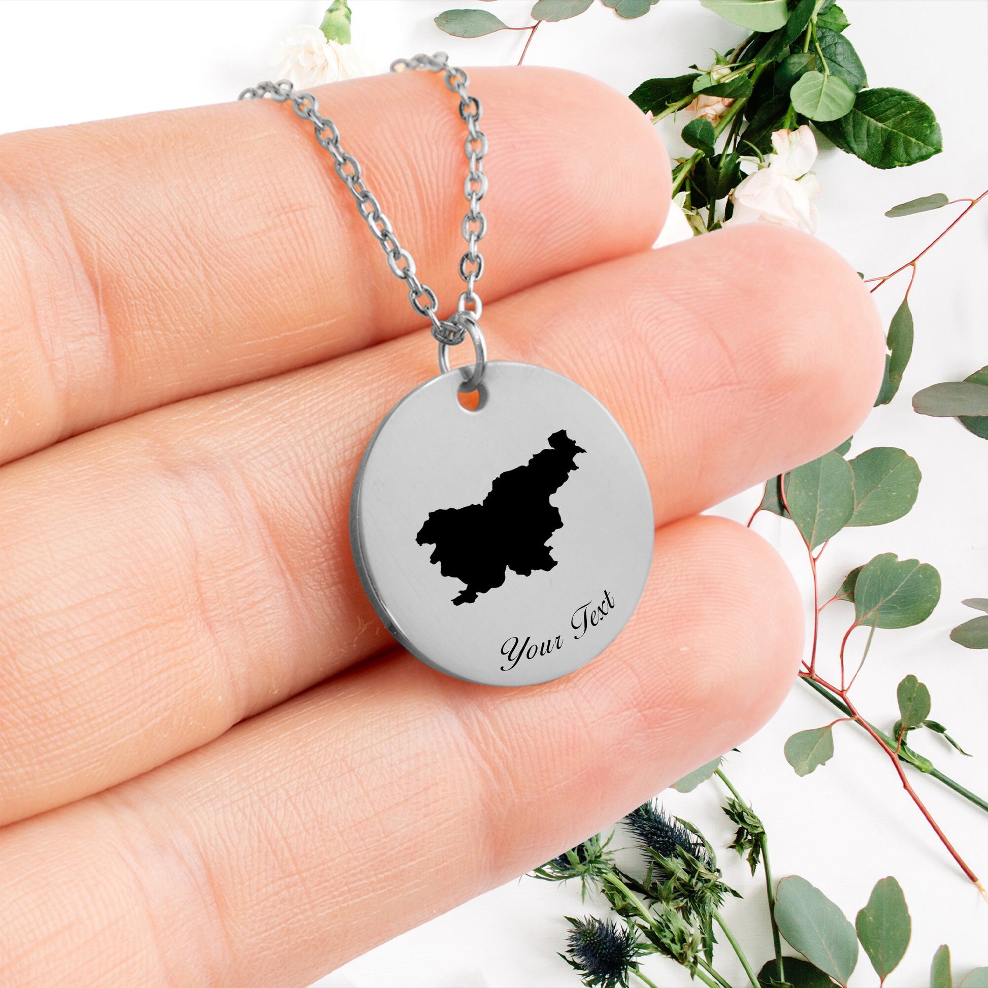 Slovenia Country Map Necklace, Your Name Necklace, Minimalist Necklace, Personalized Gift, Silver Necklace, Gift For Him Her