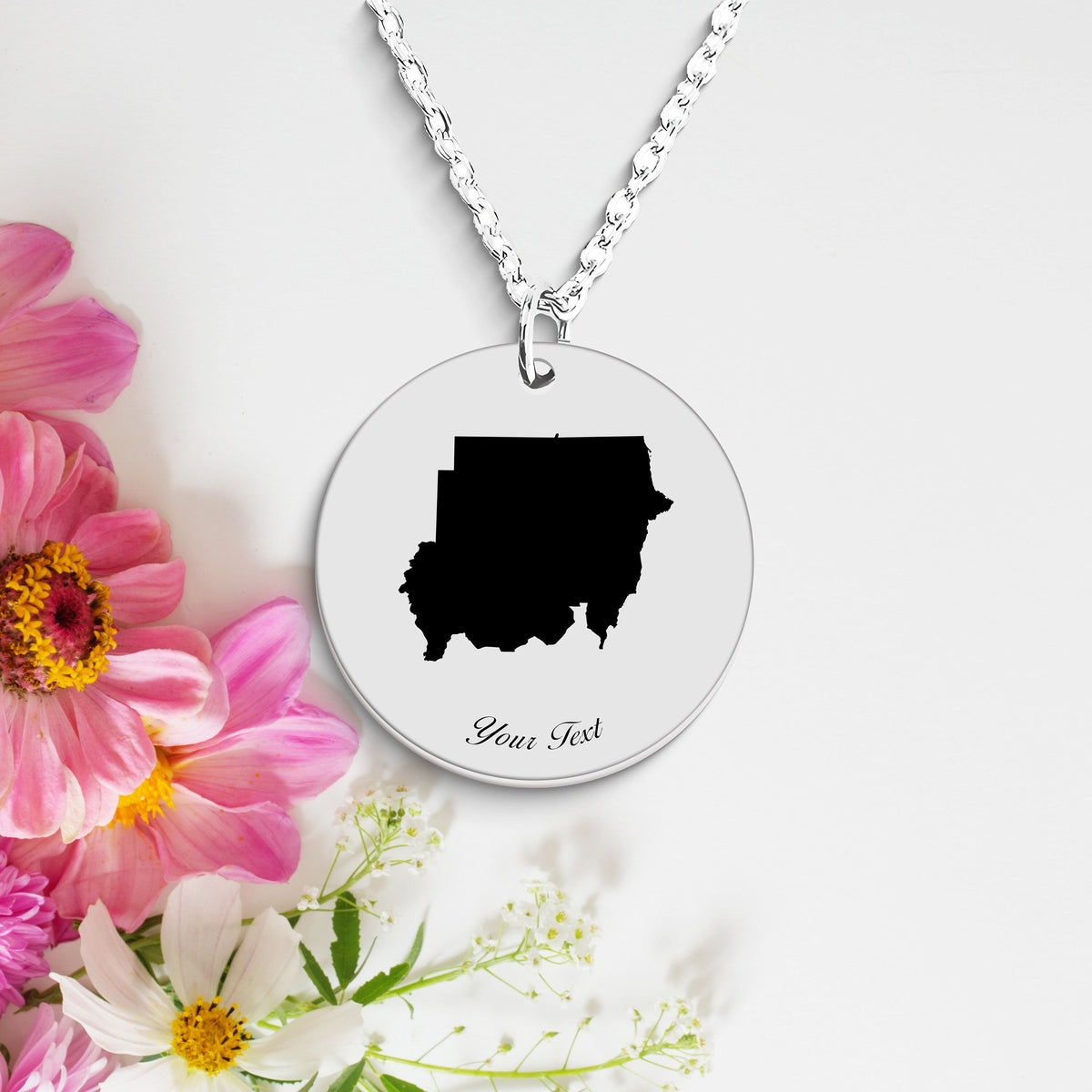 Sudan Country Map Necklace, Your Name Necklace, Minimalist Necklace, Personalized Gift, Silver Necklace, Gift For Him Her