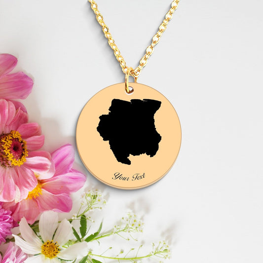 Suriname Country Map Necklace, Your Name Necklace, Minimalist Necklace, Personalized Gift, Silver Necklace, Gift For Him Her