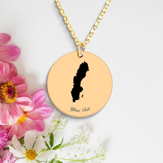 Sweden Country Map Necklace, Your Name Necklace, Minimalist Necklace, Personalized Gift, Silver Necklace, Gift For Him Her