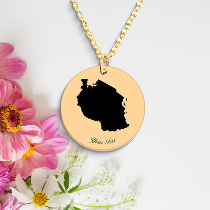 Tanzania Country Map Necklace, Your Name Necklace, Minimalist Necklace, Personalized Gift, Silver Necklace, Gift For Him Her