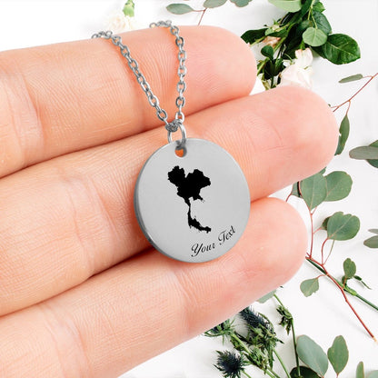 Thailand Country Map Necklace, Your Name Necklace, Minimalist Necklace, Personalized Gift, Silver Necklace, Gift For Him Her