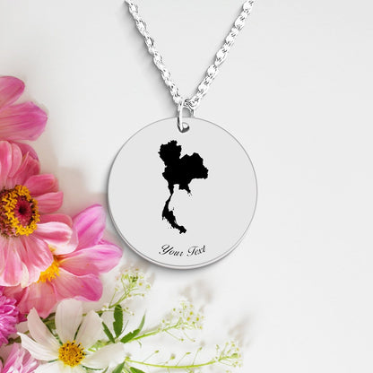 Thailand Country Map Necklace, Your Name Necklace, Minimalist Necklace, Personalized Gift, Silver Necklace, Gift For Him Her