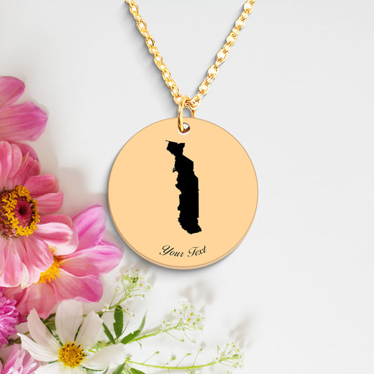 Togo Country Map Necklace, Your Name Necklace, Minimalist Necklace, Personalized Gift, Silver Necklace, Gift For Him Her