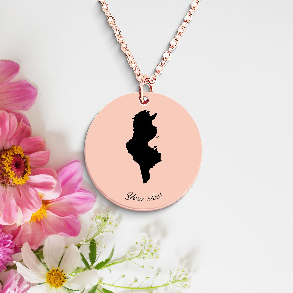 Tunisia Country Map Necklace, Your Name Necklace, Minimalist Necklace, Personalized Gift, Silver Necklace, Gift For Him Her