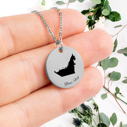 United Arab Emirates Country Map Necklace, Your Name Necklace, Minimalist Necklace, Personalized Gift, Silver Necklace, Gift For Him Her