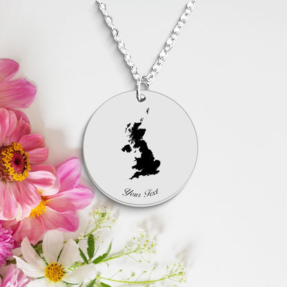 United Kingdom Country Map Necklace, Your Name Necklace, Minimalist Necklace, Personalized Gift, Silver Necklace, Gift For Him Her