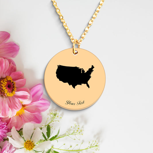 USA Country Map Necklace, Your Name Necklace, Minimalist Necklace, Personalized Gift, Silver Necklace, Gift For Him Her