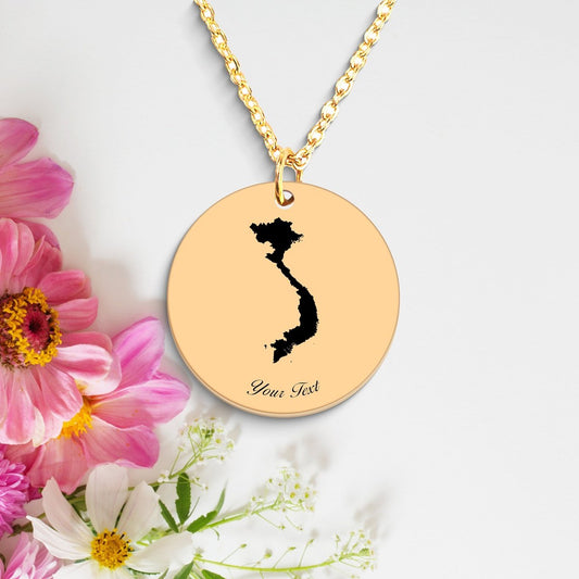 Vietnam Country Map Necklace, Your Name Necklace, Minimalist Necklace, Personalized Gift, Silver Necklace, Gift For Him Her