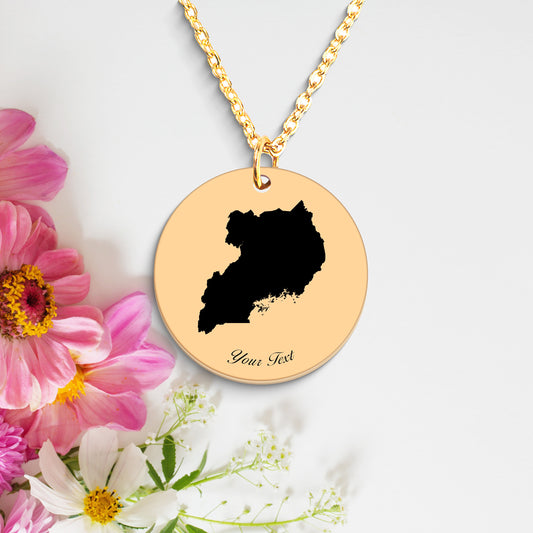 Uganda Country Map Necklace, Your Name Necklace, Minimalist Necklace, Personalized Gift, Silver Necklace, Gift For Him Her