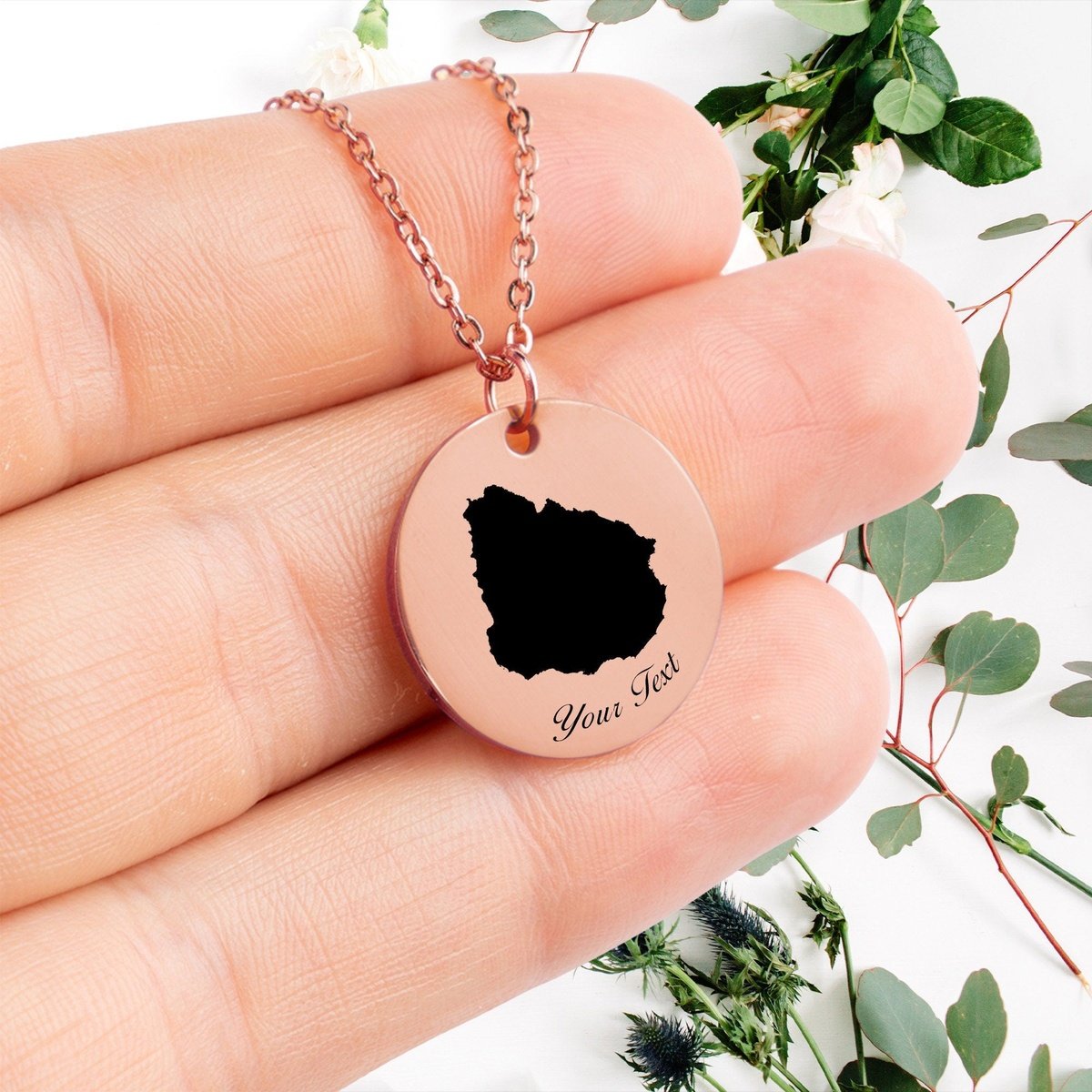 Uruguay Country Map Necklace, Your Name Necklace, Minimalist Necklace, Personalized Gift, Silver Necklace, Gift For Him Her