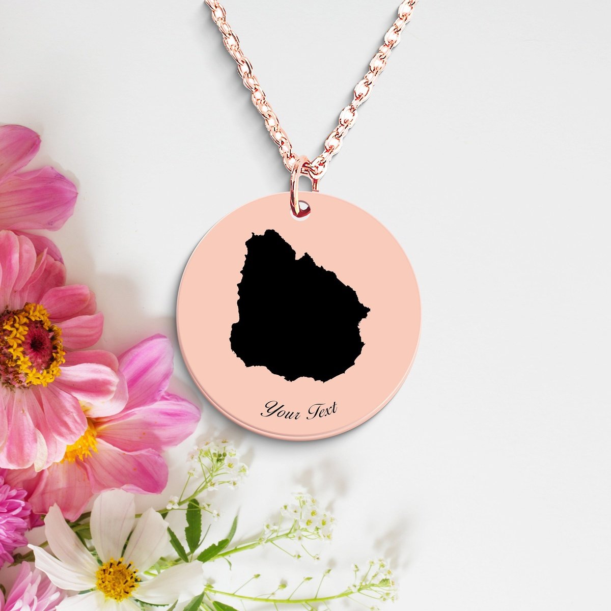 Uruguay Country Map Necklace, Your Name Necklace, Minimalist Necklace, Personalized Gift, Silver Necklace, Gift For Him Her