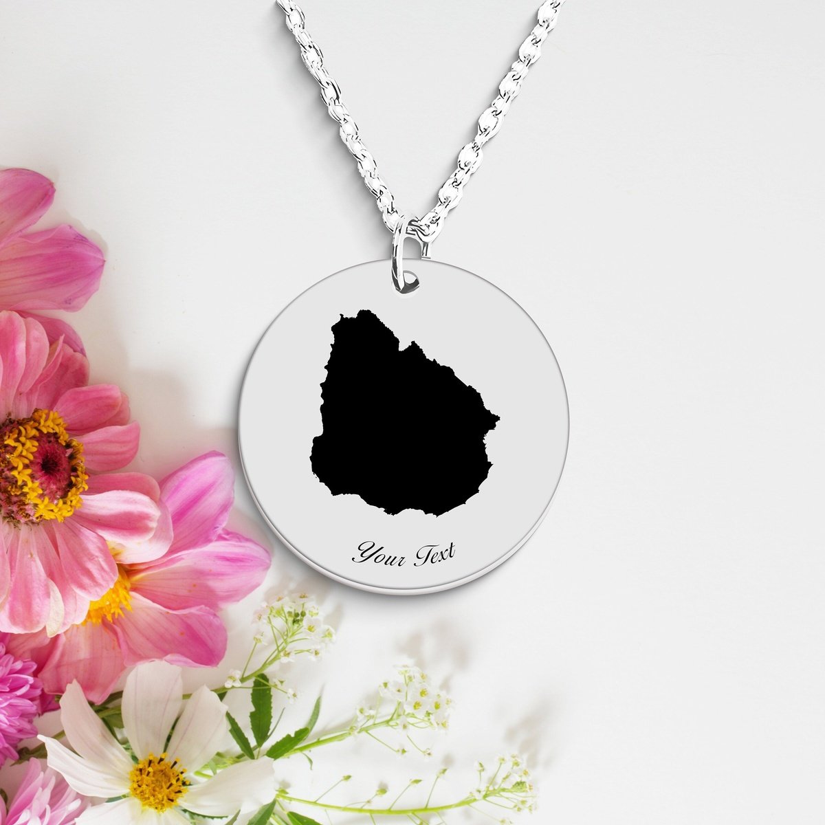 Uruguay Country Map Necklace, Your Name Necklace, Minimalist Necklace, Personalized Gift, Silver Necklace, Gift For Him Her