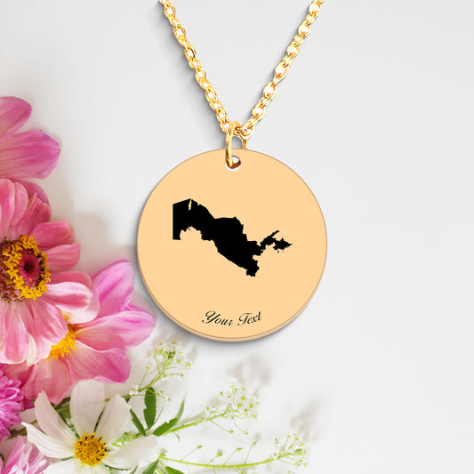 Uzbekistan Country Map Necklace, Your Name Necklace, Minimalist Necklace, Personalized Gift, Silver Necklace, Gift For Him Her