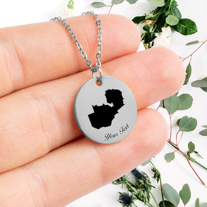 Zambia Country Map Necklace, Your Name Necklace, Minimalist Necklace, Personalized Gift, Silver Necklace, Gift For Him Her