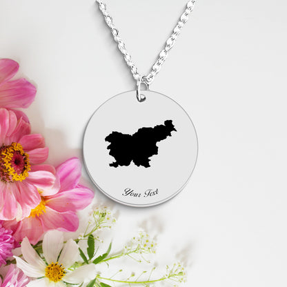 Slovenia Country Map Necklace, Your Name Necklace, Minimalist Necklace, Personalized Gift, Silver Necklace, Gift For Him Her