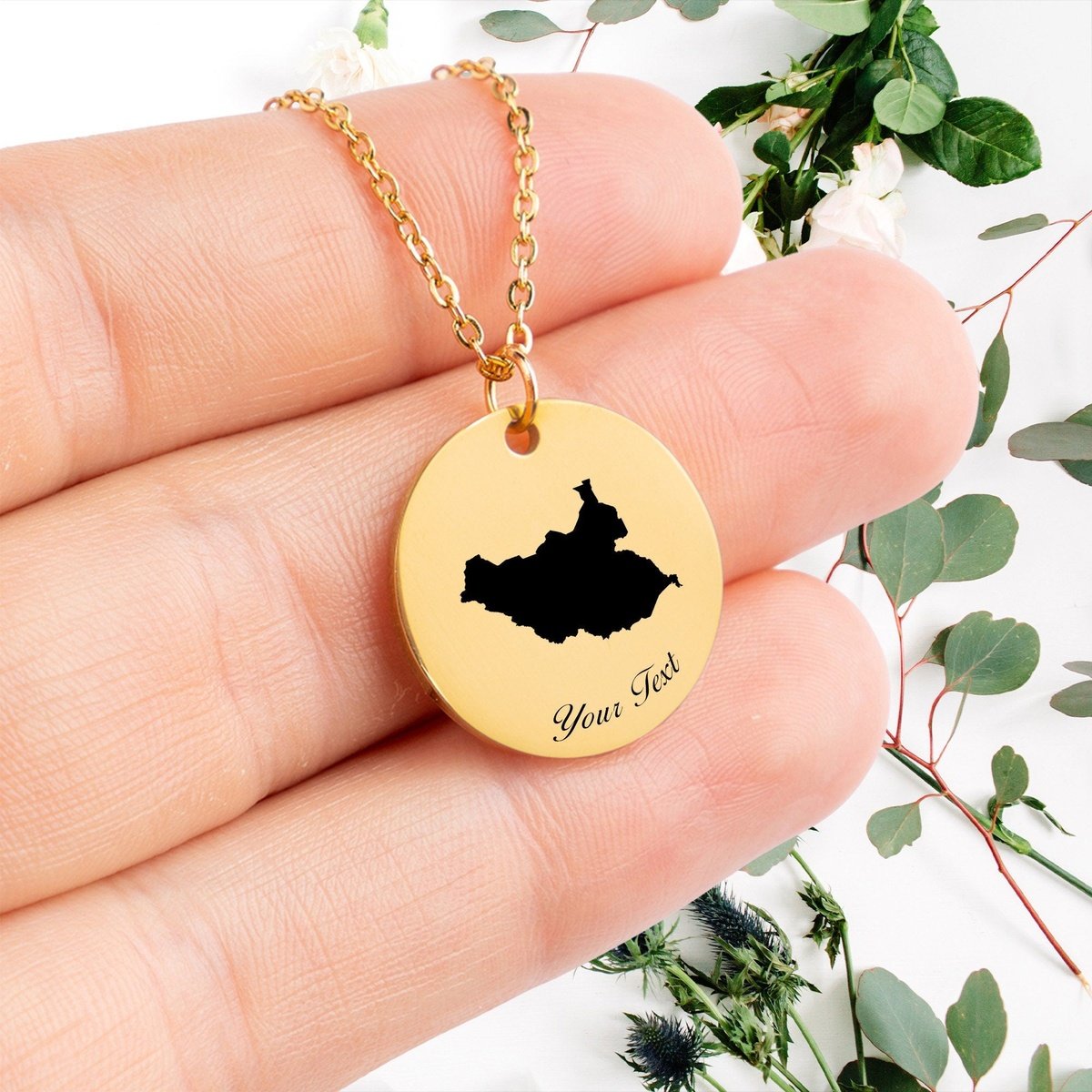 South Sudan Country Map Necklace, Your Name Necklace, Minimalist Necklace, Personalized Gift, Silver Necklace, Gift For Him Her