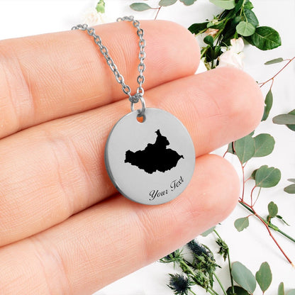 South Sudan Country Map Necklace, Your Name Necklace, Minimalist Necklace, Personalized Gift, Silver Necklace, Gift For Him Her